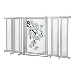 Fusion Gates - Fusion Gate with Ginkgo in Platinum Design, Satin Nickel, 71.5"-74" - Dog Gates