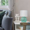 Simple Designs  Glass Table Lamp with Fabric Shade, Aqua with White Shade