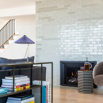 Recessed Fireplace with Glazed Thin Brick Wall
