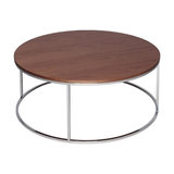 Kensal Walnut Round Coffee Table, Steel Base