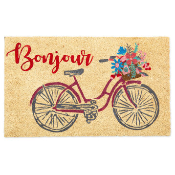 DII 30x18" Modern Coir Fabric Bonjour Bike Doormat in Multi-Color