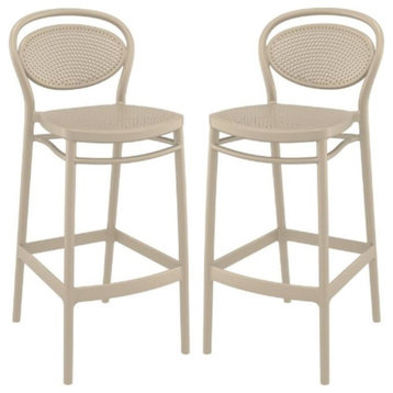 Home Square Contemporary Resin Bar Stool in Taupe Finish - Set of 2