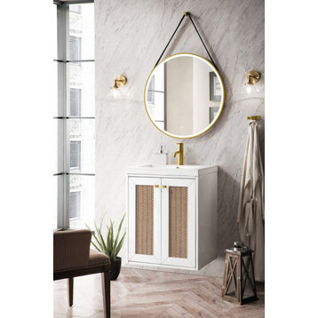 24 Inch White Floating Single Sink Bathroom Vanity White Composite, James Martin