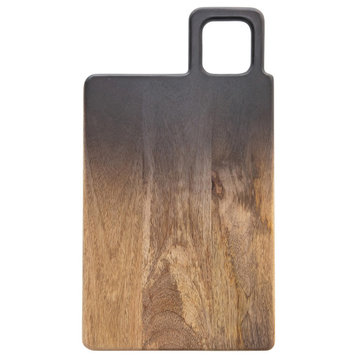 Mango Wood Cheese/Cutting Board With Handle, Black/Natural Ombre, Large