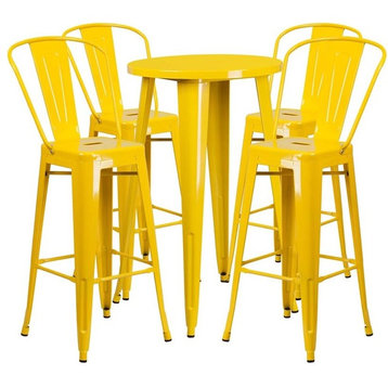 Flash Furniture 5 Piece 24" Round Metal Pub Set in Yellow