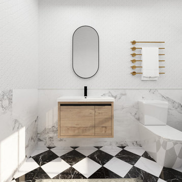 BNK Single Sink Bathroom Vanity, Wall Mounted 30", 30"x18", Imitative Oak