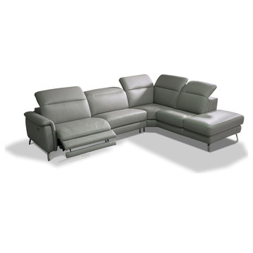 Oxford Sofa - Gray, Full Grain Italian Leather, Right Facing