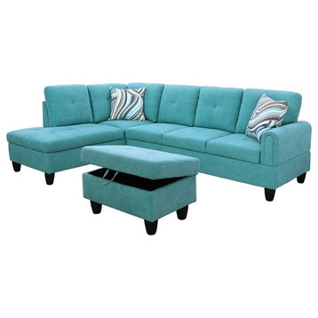Star Home Living 3PC Flannelette Sectional Sofa with Ottoman (Sea Green)