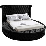 Meridian Furniture - Luxus Button Tufted Velvet Round Bed, Black, Full - Marvel at the remarkable beauty and graceful lines of this round Luxus black velvet full size bed. The headboard, footboard and side rails are all adorned with deep button tufting, and there is nailhead trim on both sides of the tall headboard. The footboard and side rails all contain ample storage and seating, making it easy to sit down in comfort so you can put on your pants or shoes.