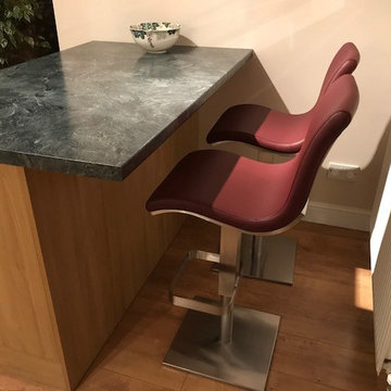 Steve Stools, Burgundy Leather with Base No. 52 in Brushed Steel Finish.
