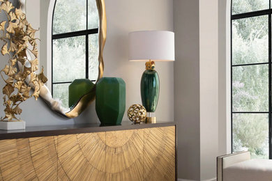 Mid-sized trendy open concept carpeted living room photo in Philadelphia with gray walls