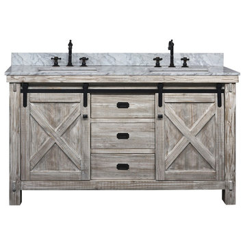 61" Solid Fir Barn Double Sink Vanity Arctic Pearl Marble Top, Wk8560-W+cw Sq To