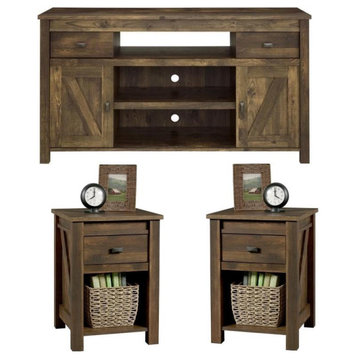 Home Square 3 Piece Living Room Set with 60" TV Stand and 2 End Tables in Rustic