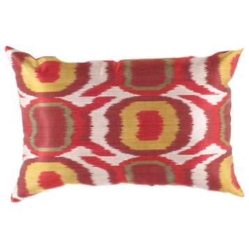 Multi Color Turkish Rust Silk Ikat Pillow 16''x24''