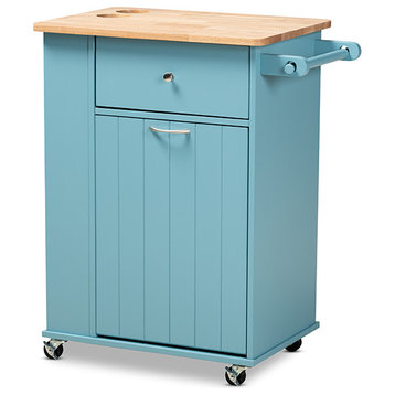 Baxton Studio Contemporary Blue And Natural Kitchen Storage Cart