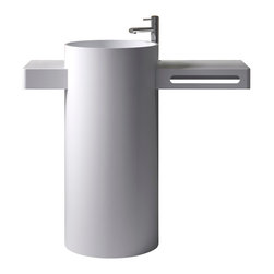 ADM Bathroom Design - ADM Curved Freestanding Pedestal Sink, White, 40", Matte White - Bathroom Sinks