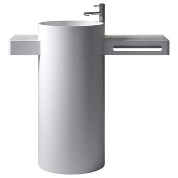 ADM Curved Freestanding Pedestal Sink, White, 40", Matte White