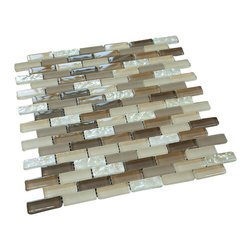 Dark, Light Brown and White Crystal Glass Mosaic Tile Brick Pattern (Glossy&Matt - Home Decor
