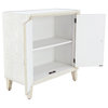 Modern Rectangular White Wood and Glass Geometric Cabinet, 34" x 32L" x 16"