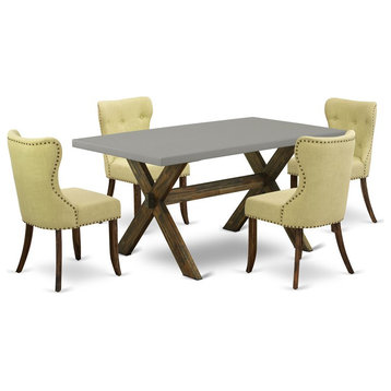 East West Furniture X-Style 5-piece Wood Dining Set in Jacobean Brown/Limelight