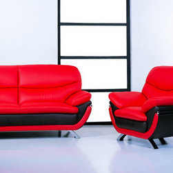 Jonus Modern Italian Black and Red Leather Living Room Set - $1877.04 - Sofas