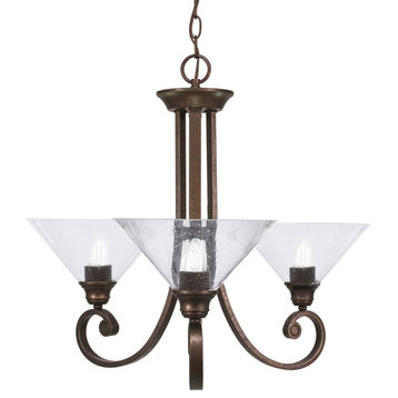 Curl Uplight, 3 Light, Chandelier Bronze Finish With 10" Clear Bubble Glass