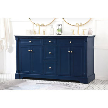 Elegant Decor Clarence 60" Solid Wood and Metal Double Bathroom Vanity in Blue