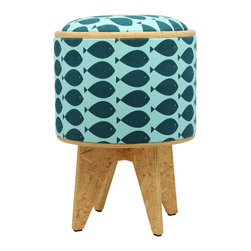 Patron Design - Fish Turquoise Stool Ottoman - Footstools And Ottomans