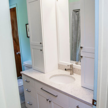 Mint green blue and white bathroom