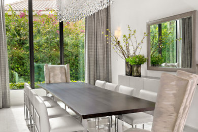 Inspiration for a huge contemporary white floor and porcelain tile dining room remodel in Miami with white walls