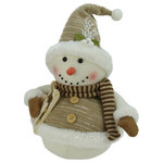Northlight Seasonal - 16" Alpine Chic Snowman with Sled and Mistletoe Christmas Decoration - From the Alpine Chic Collection | This adorable little snowman is all bundled up and ready to go sledding | Features faux fur trimmed hat | mittens and coat with a brown and beige striped scarf | Sparkling sprigs of white pine and mistletoe accent the hat | Flexible wire in hat allows for it to be positioned to your liking | For indoor use only | Dimensions: 16"H x 9.5"W x 7.25"D | Material(s): foam/fabric/faux fur/polyfil/wire