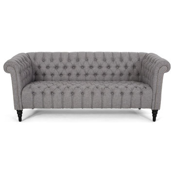 Edgar Traditional Chesterfield Sofa With Tufted Cushions, Gray, Black