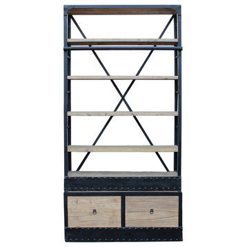 Iron Frame Driftwood Shelves Industrial Bookcase Display Cabinet Hcs5414