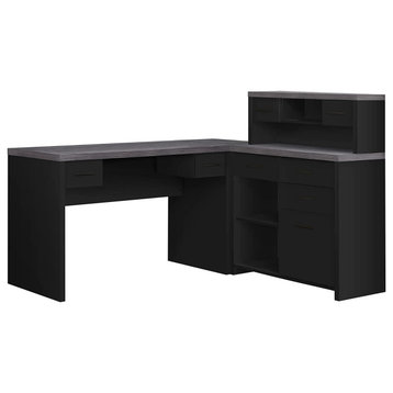 L-Shaped Desk, Black Base With Reclaimed Taupe Top and Abundant Storage Space