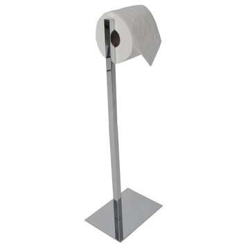 Essentials Free Standing Rectangular Base Toilet Paper Holder, Polished Nickel