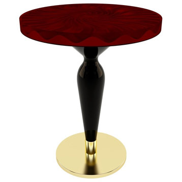 Modern Spiral Wavy Round Table, Epoxy Resin & Wood, Red