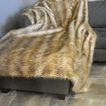 Striped Feline Faux Fur Caramel Throw