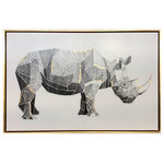 Sagebrook Home - Sagebrook Home Hand Painted Charcoal Rhino Wall Art In Black And Gold 70232 - 71x47, Hand Painted Charcoal Rhino W/gold Leaf