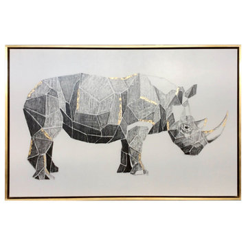 Sagebrook Home Hand Painted Charcoal Rhino Wall Art In Black And Gold 70232