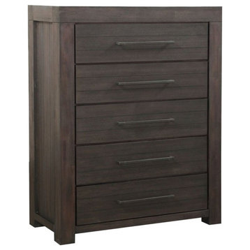 Bowery Hill Modern Solid Wood 5 Drawer Chest in Distressed Basalt Gray