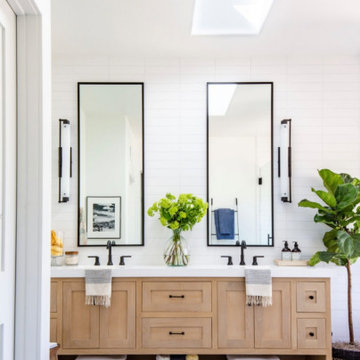 White Oak Bathroom Remodel: Cabinetry, Countertops, Flooring, Lighting
