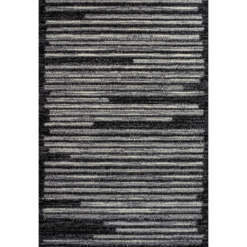 Khalil Modern Berber Stripe Black/Cream 8 ft. x 10 ft. Area Rug