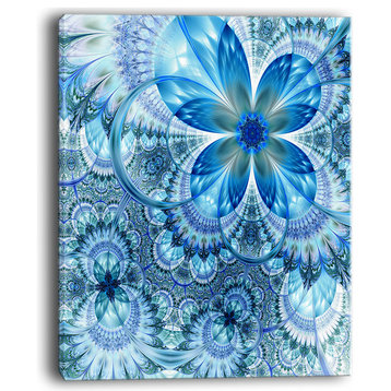 "Blue Fractal Flower Pattern Design" Canvas Artwork, 30"x40"