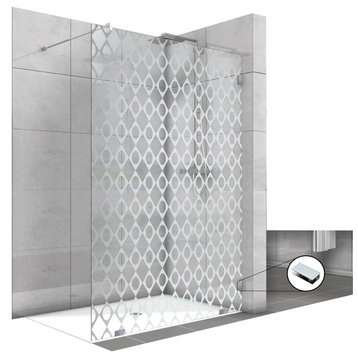 Fixed Glass Shower Screen with Sandblasted Design, Non-Private, 29-1/2" X 75"
