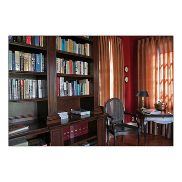 Custom Handcrafted Fire Mantels, Library Cabinets, Desk, Dark Stain Traditional