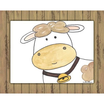 Here's Looking at You - Cow with Wood Border, Ready To Hang Canvas Kid's Wall De
