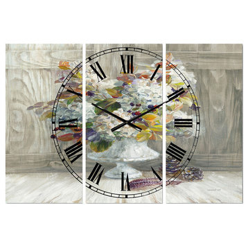 Rustic Florals White Cabin and Lodge 3 Panels Metal Clock