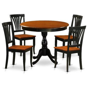 AMAV5-BCH-W - Dining Table and 4 Wood Chairs with Slatted Back - Black Finish