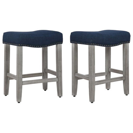 24" Upholstered Saddle Seat Counter Stool (Set of 2) in Navy Blue