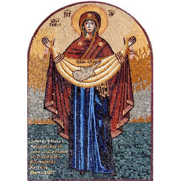Arched Shaped Ico Mary With Hands Wide, 35"x53"